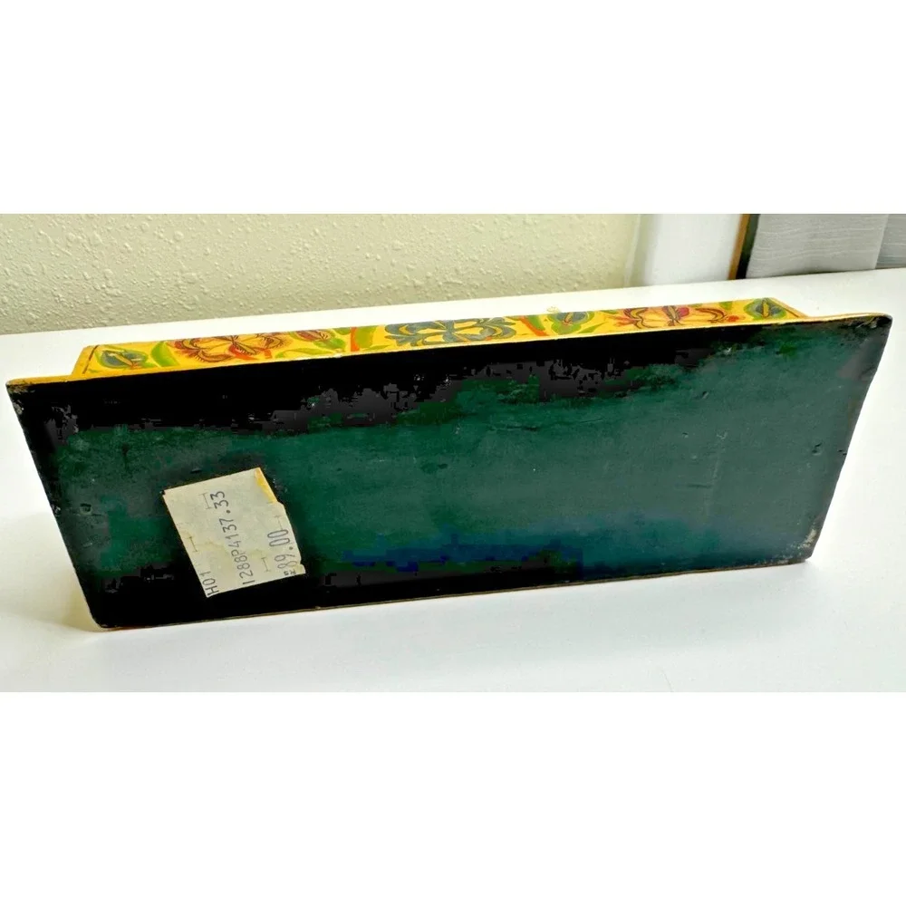 Desktop Letter Holder Yellow Painted Floral Organizer Paper Mache